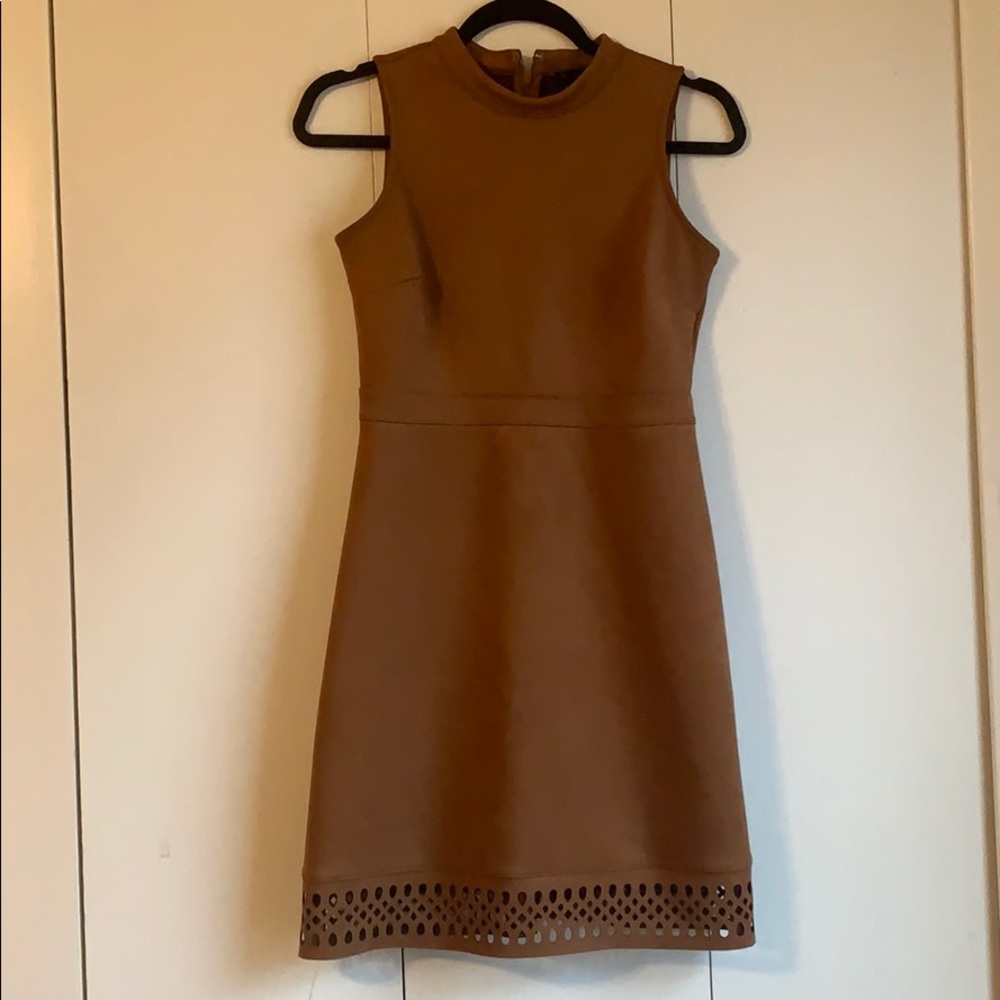 Camel suede cutout dress